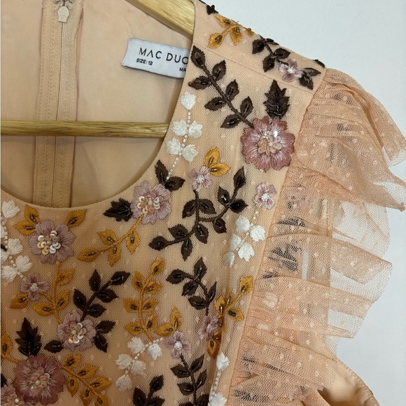NWT Mac Duggal Cutout Tiered Ruffle Skirt Dress Peach Multi Embroidered - Picture 7 of 16